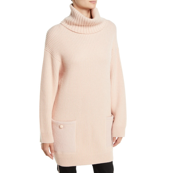 Emporio Armani Pink English Ribbed Turtleneck Knit Pocket Tunic